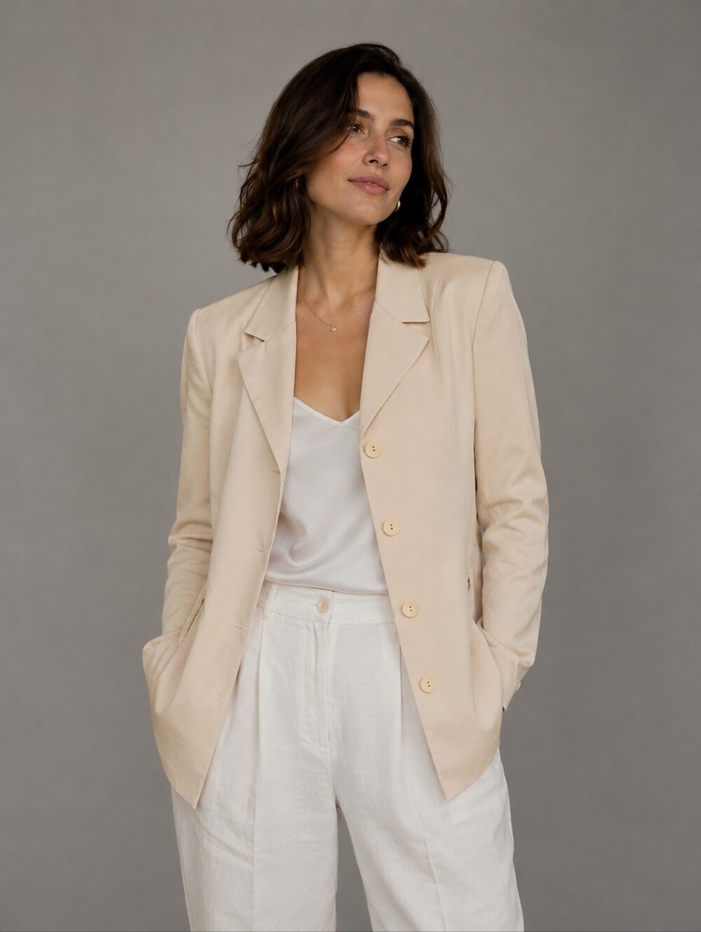 Amanda Smith Ivory Tailored Blazer Notch Lape Minimalist Quiet Luxury Old Money
